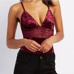 Charlotte Russe Burgundy Velvet lace Bodysuit - Sz Large Whimsigoth